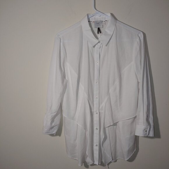 Anthropologie HD In Paris Long Sleeves Asymmetrical Tie Up Blouse Size 10 White - Picture 2 of 8